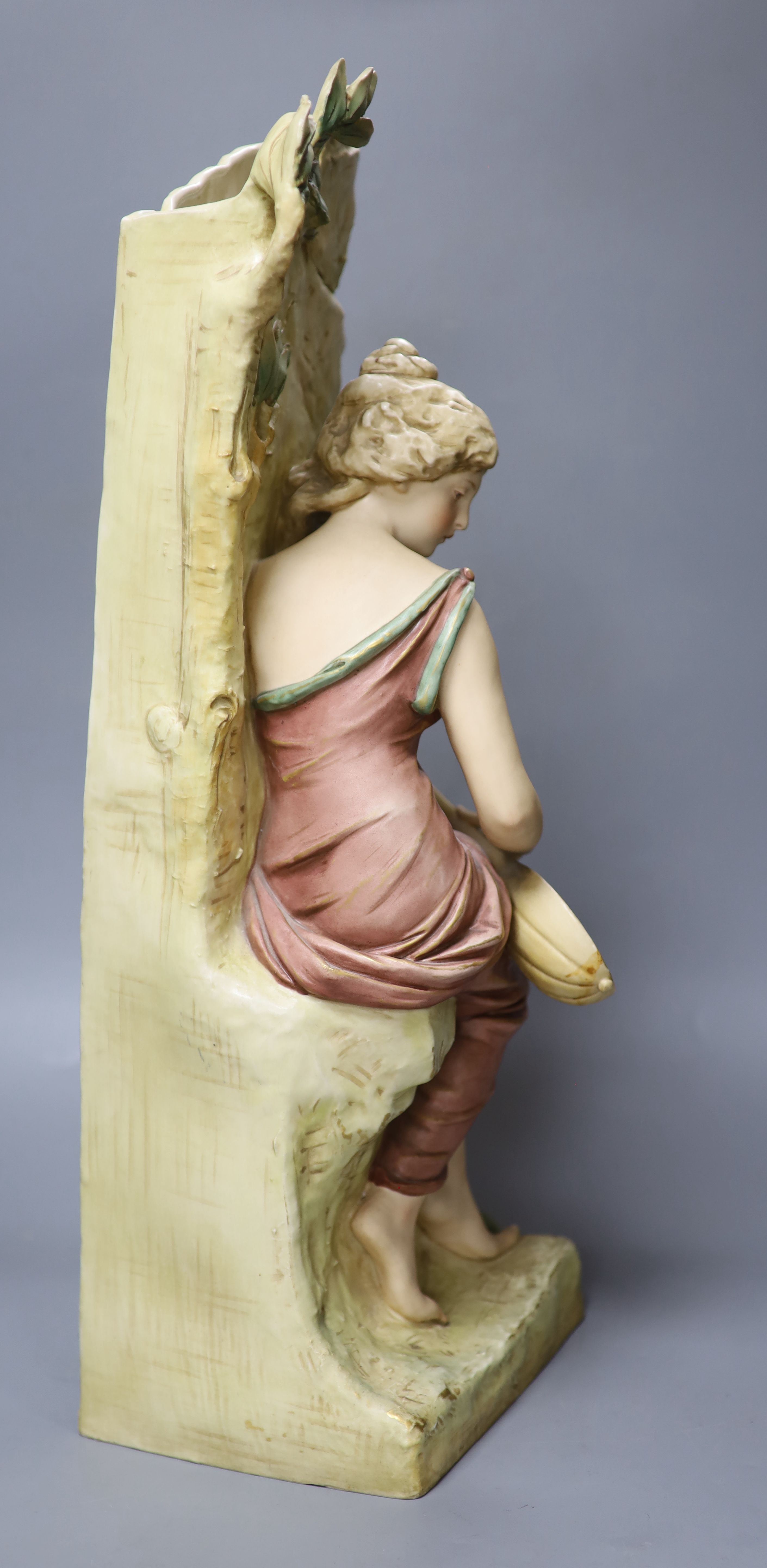 A large Royal Dux figural vase of female lute player, height 58cm